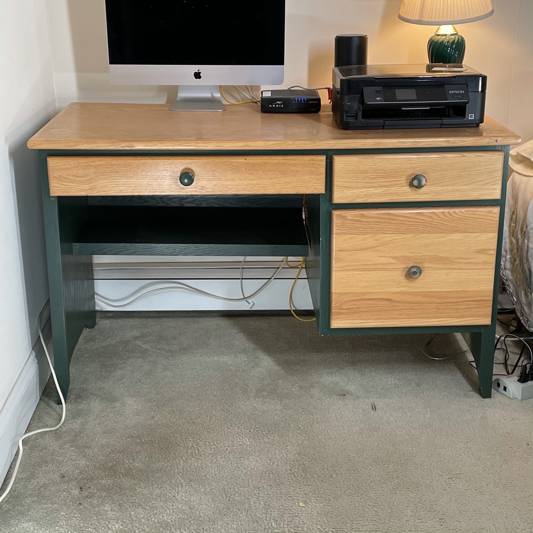 GREEN PAINTED & NATURAL WOOD DESK