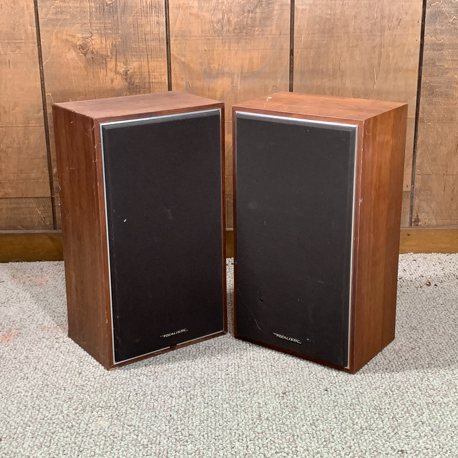 PAIR REALISTIC WALNUT VENEER SPEAKERS