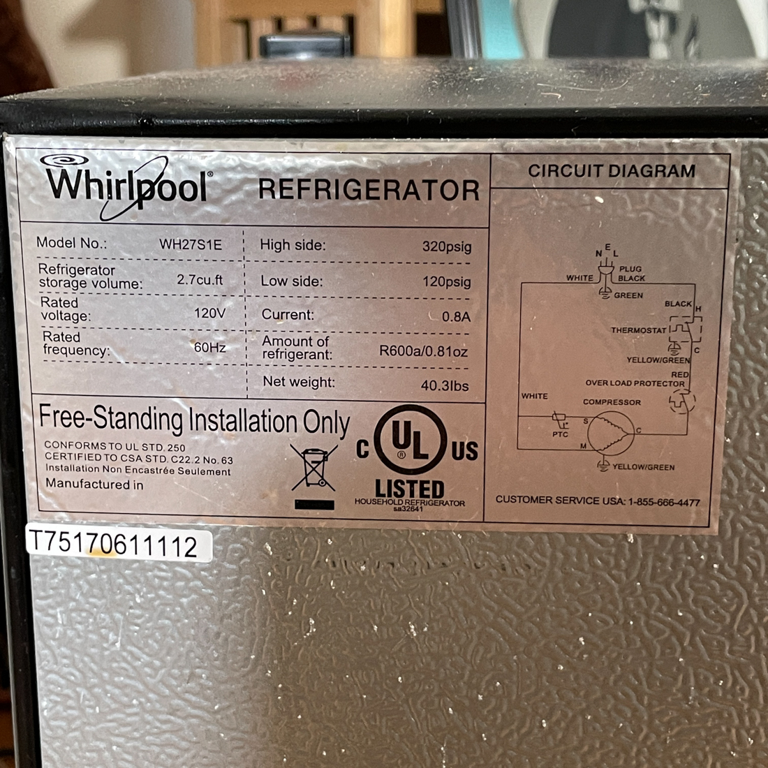 WHIRLPOOL MINI FRIDGE