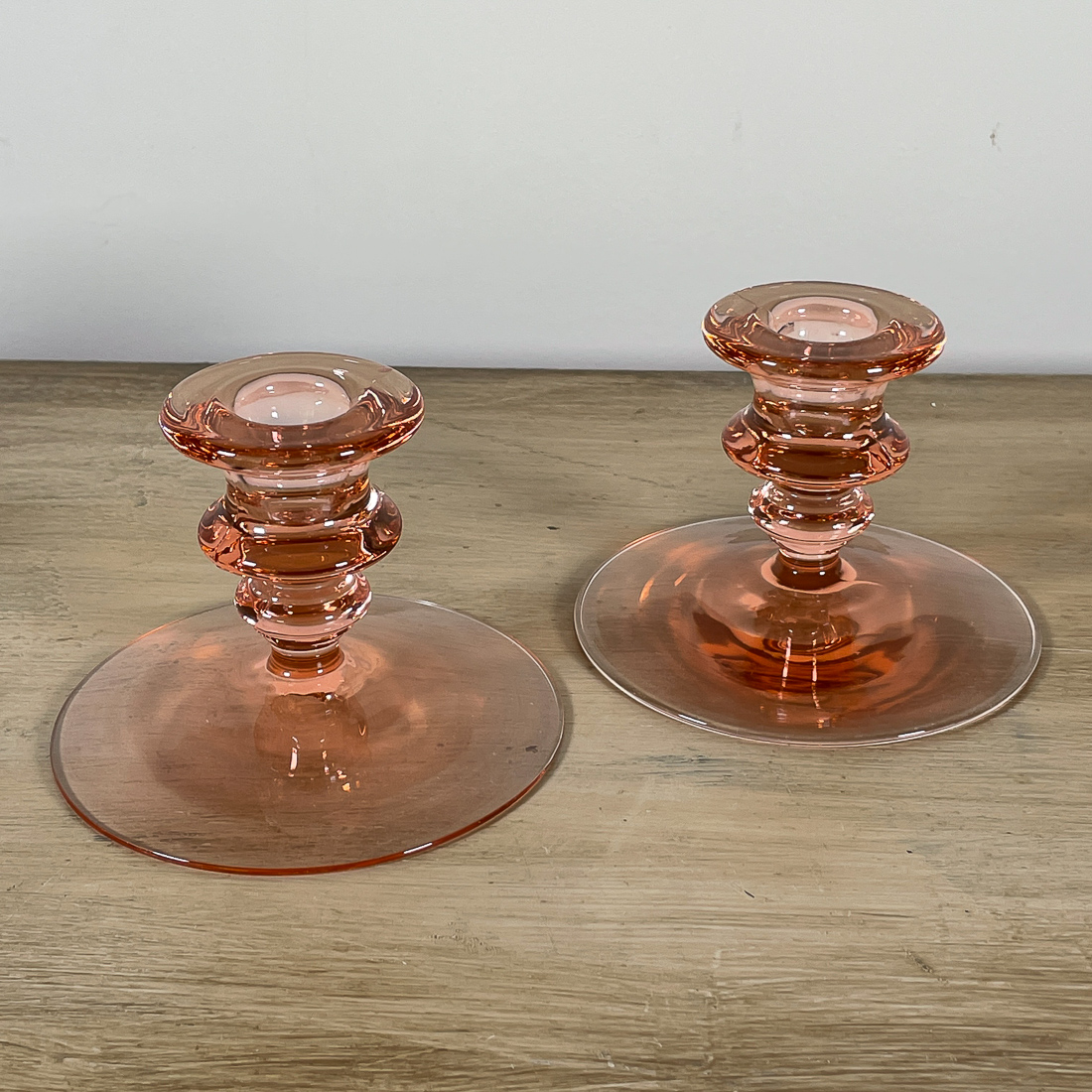 PAIR PINK GLASS CANDLESTICKS