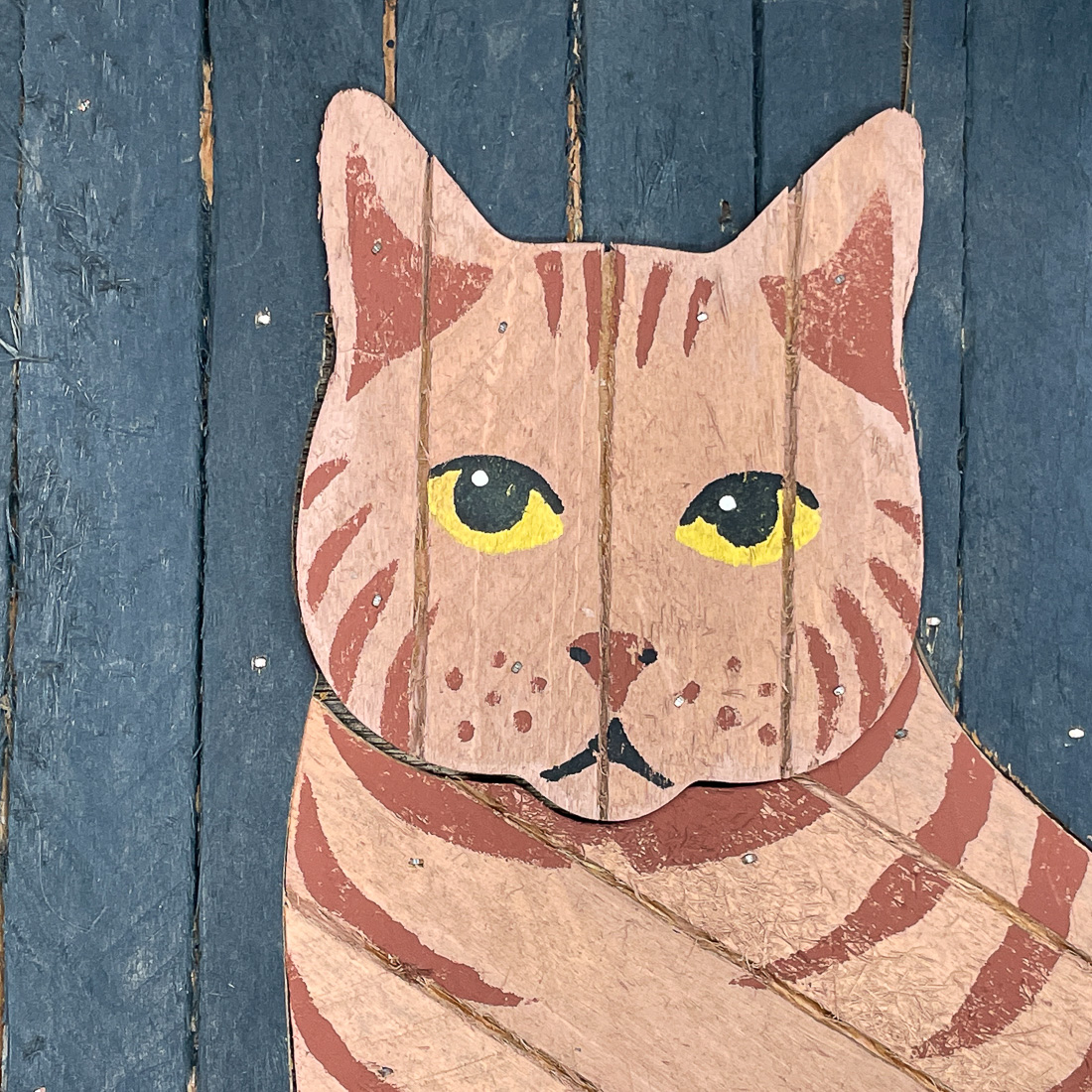 PAINTED WOOD CAT ART