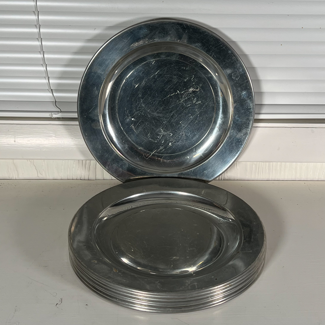 (8pc) STIEFF PEWTER PLATES