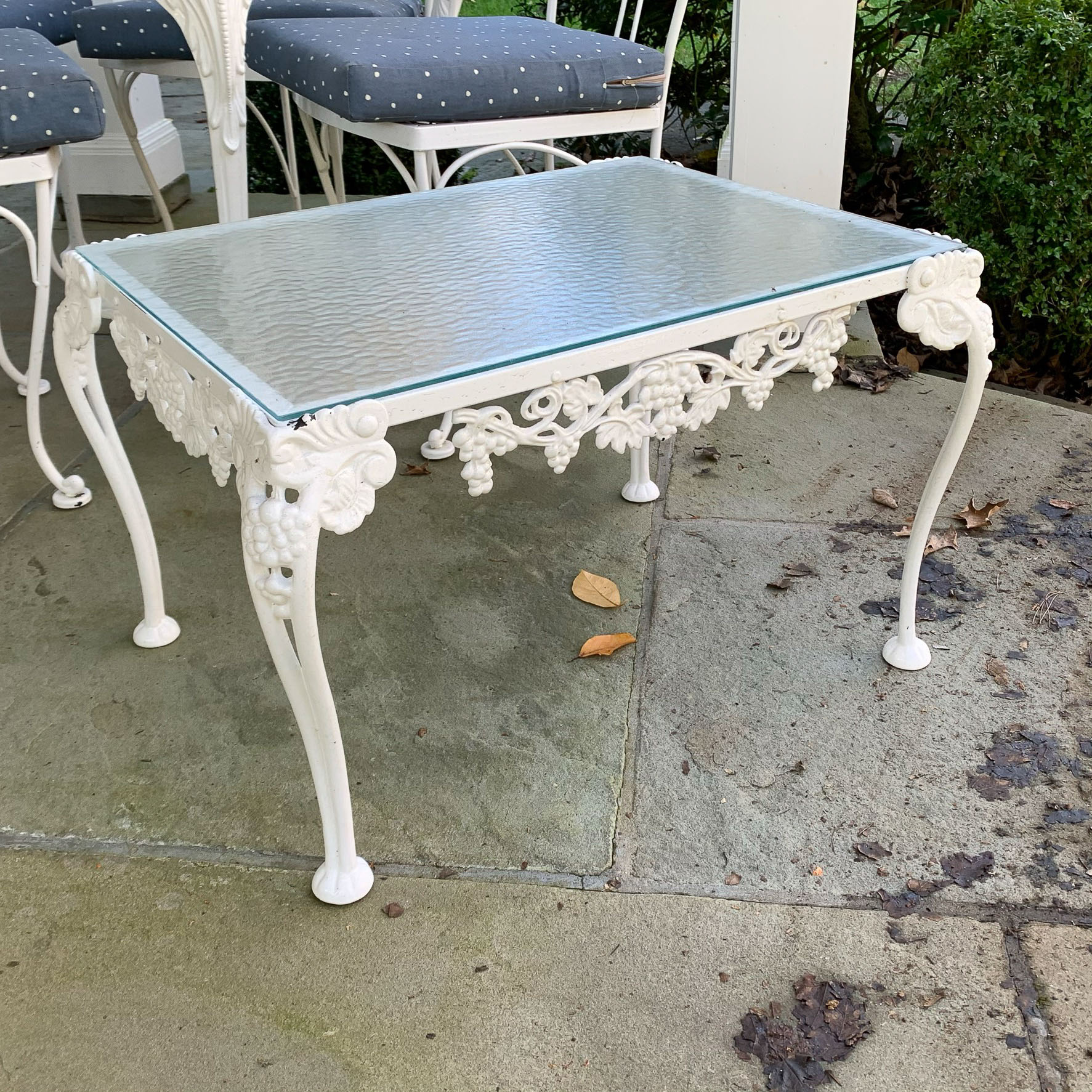 (8pc) WHITE PAINTED CAST IRON PATIO FURNITURE