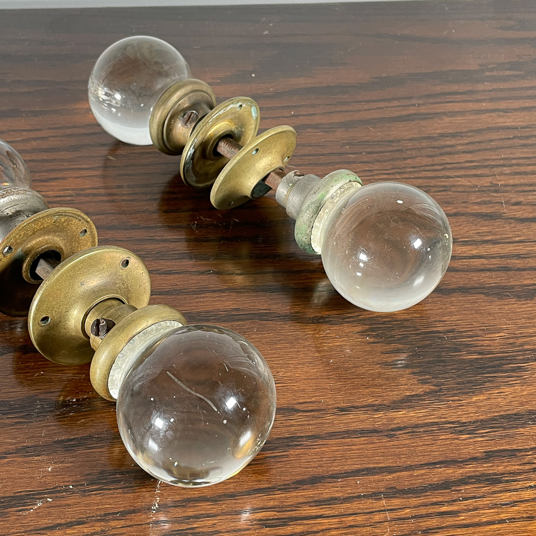 TWO SETS ANTIQUE GLASS DOOR KNOBS