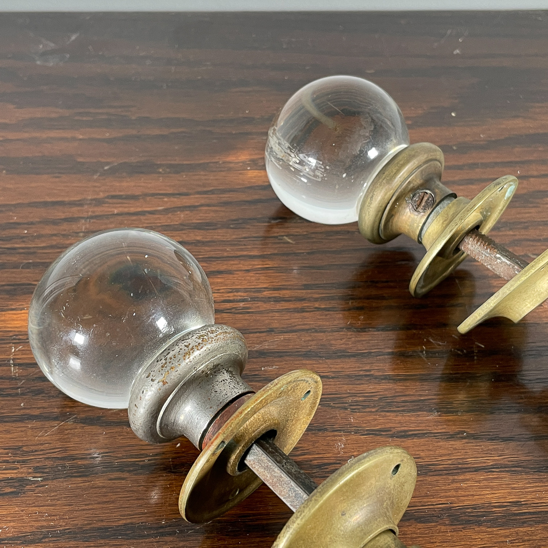 TWO SETS ANTIQUE GLASS DOOR KNOBS