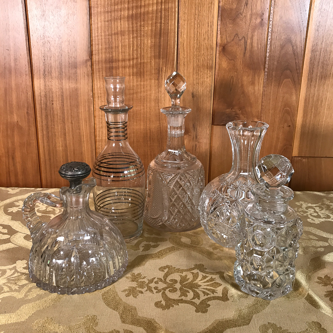 (5pc) MISC. GLASS DECANTERS