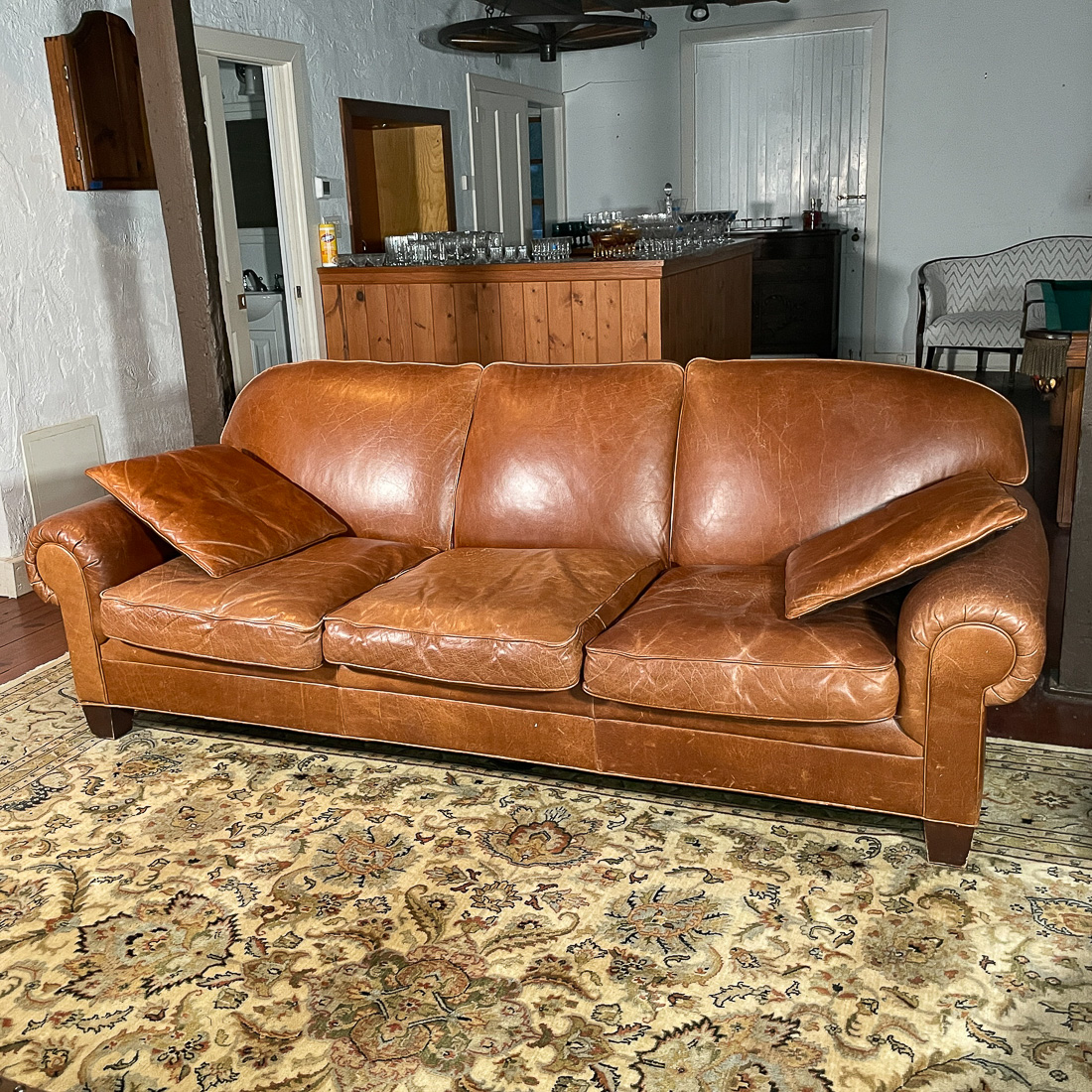 HENREDON BROWN LEATHER SOFA