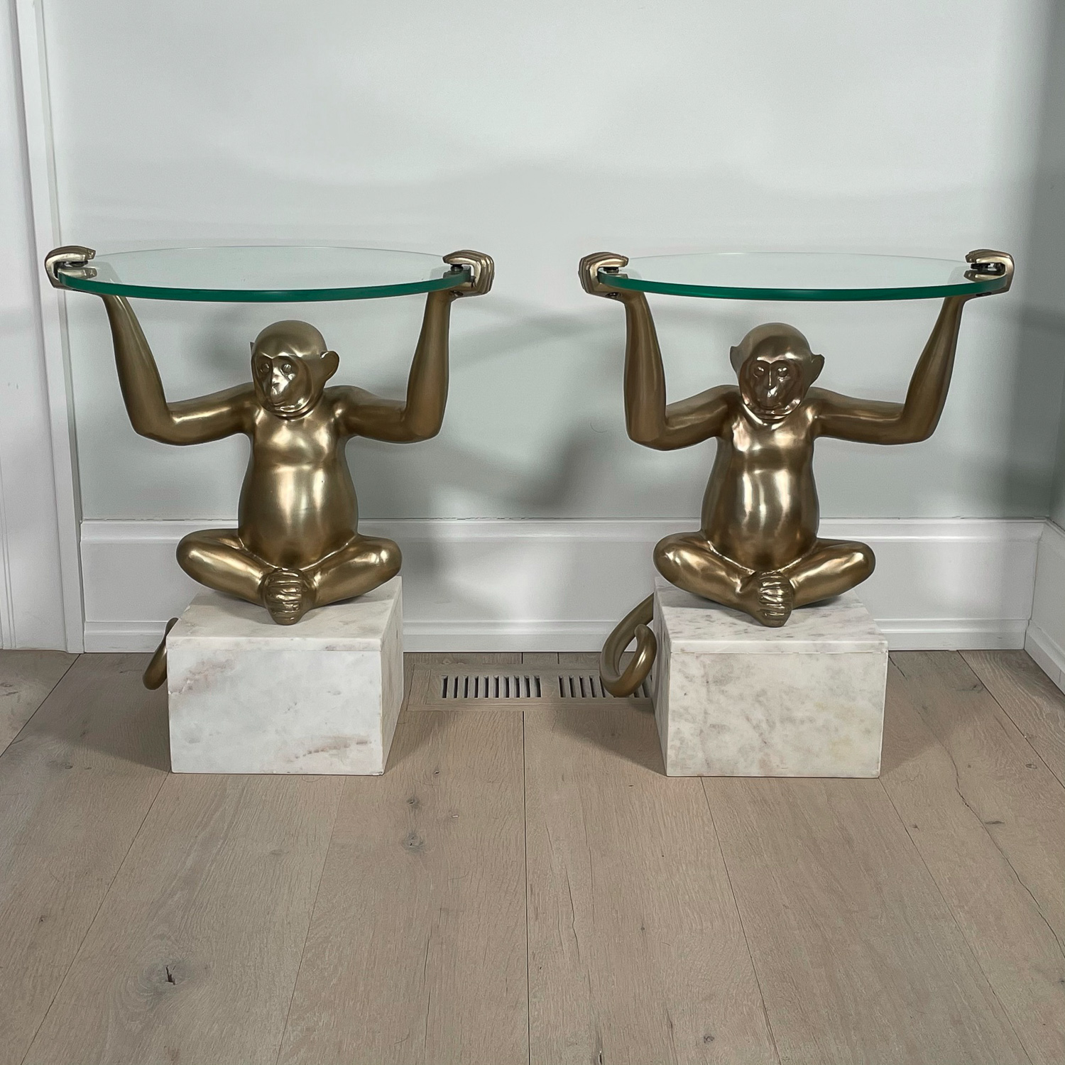 PAIR WEST ELM BRONZE MONKEY TABLES