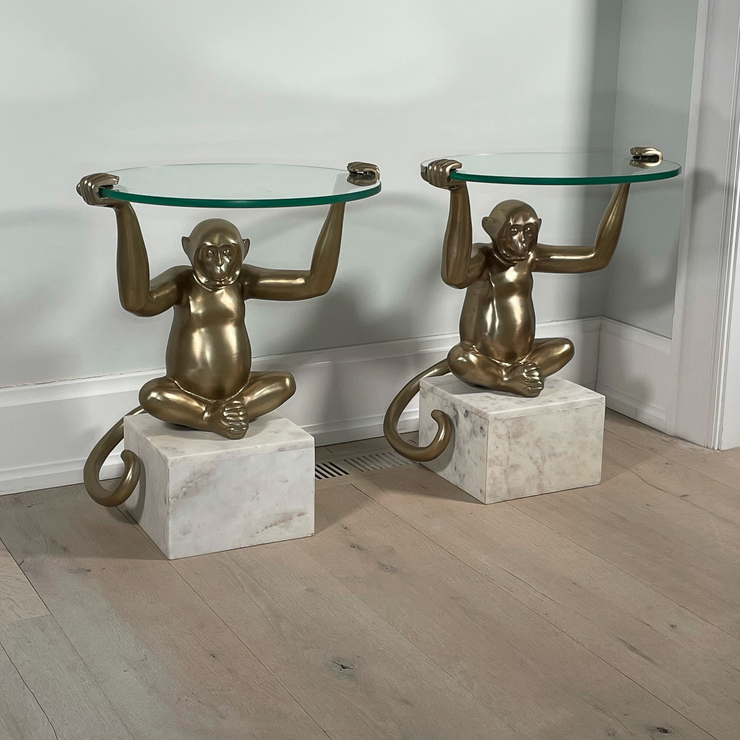 PAIR WEST ELM BRONZE MONKEY TABLES