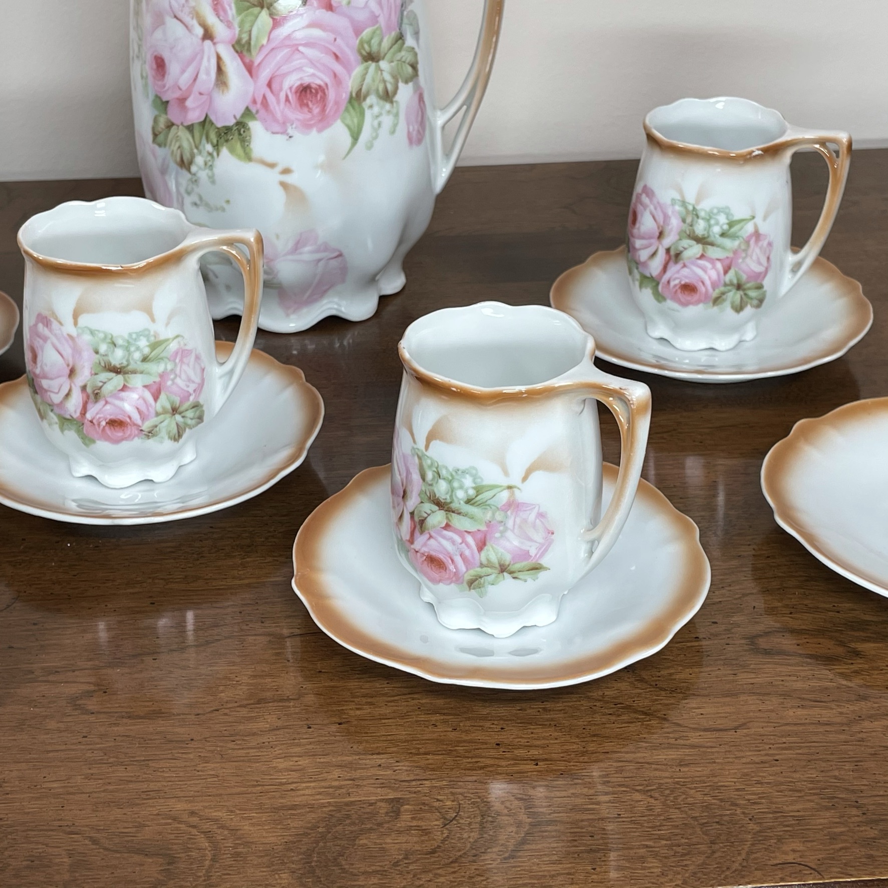 GERMAN PORCELAIN PAINTED TEA SET