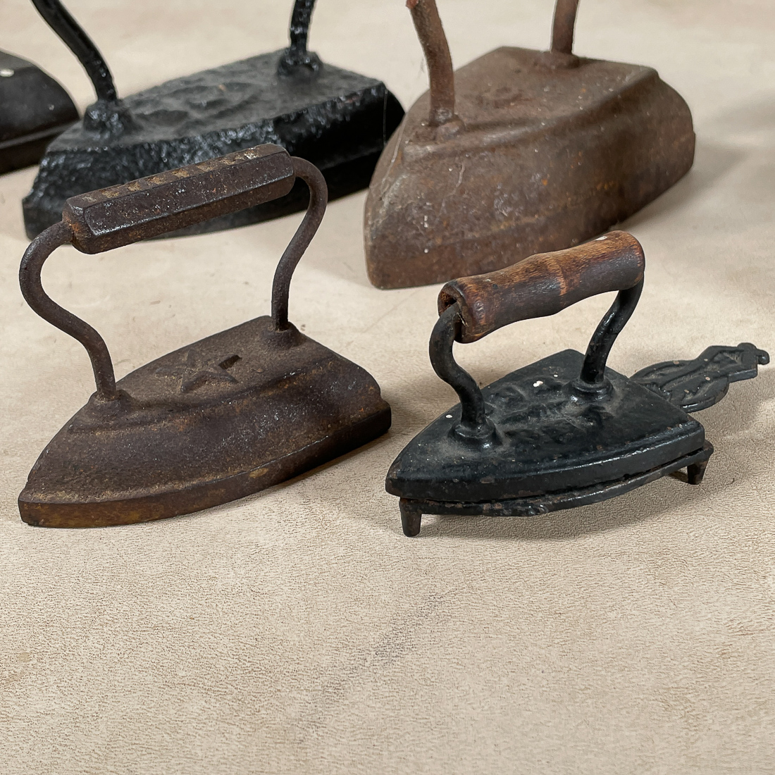 (8pc) ANTIQUE IRONS & STANDS