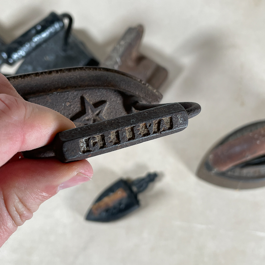 (8pc) ANTIQUE IRONS & STANDS