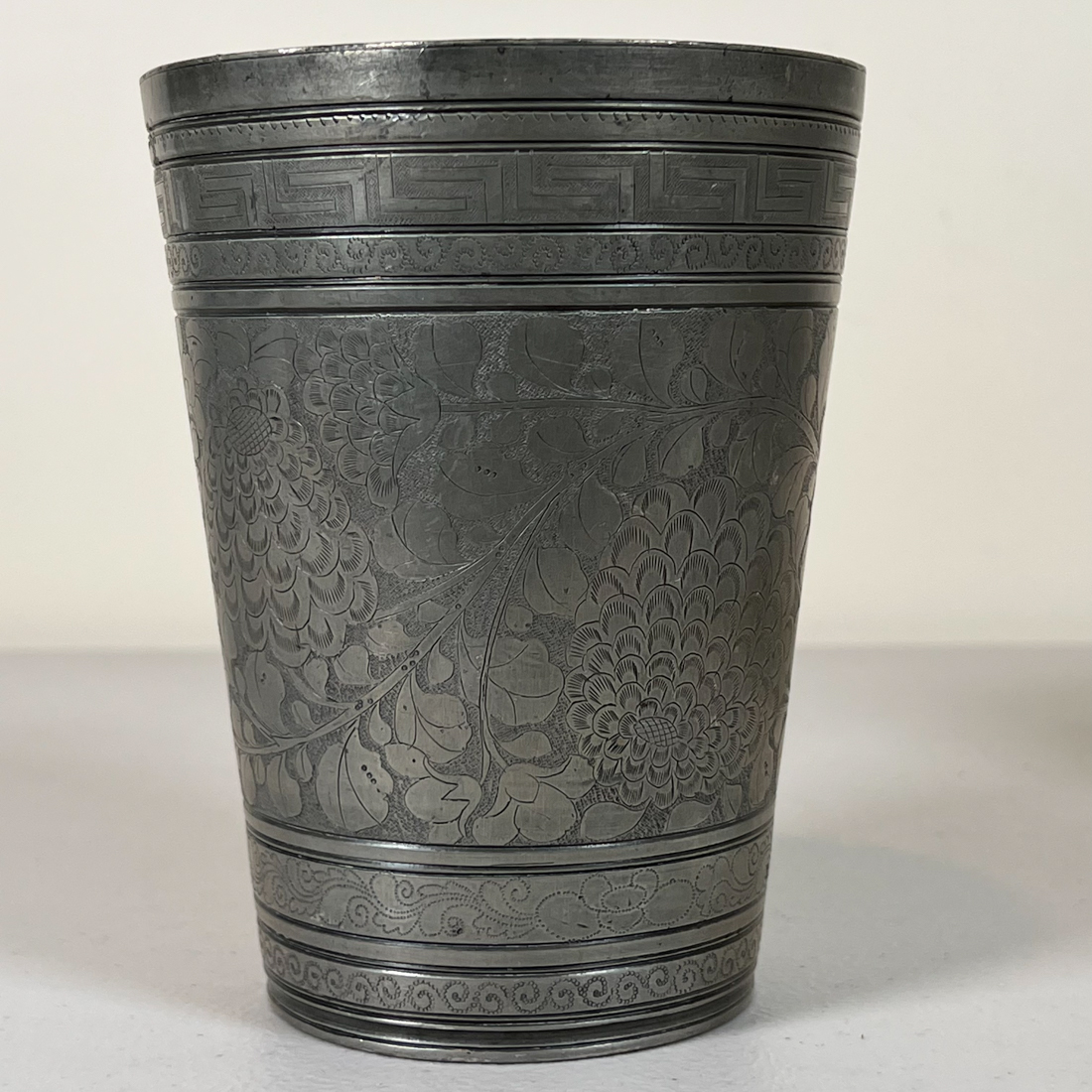 PAIR ENGRAVED PEWTER PLANTERS