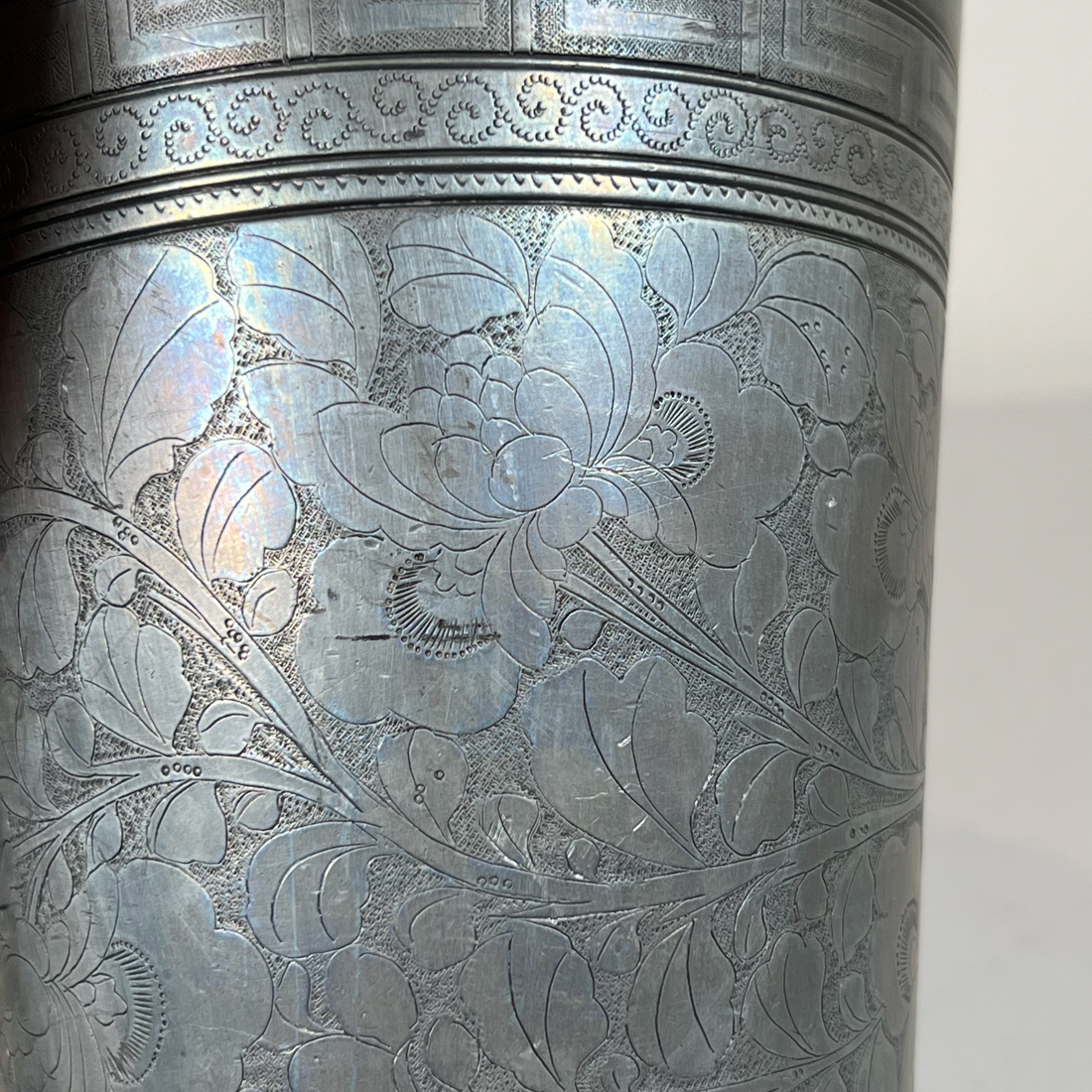 PAIR ENGRAVED PEWTER PLANTERS