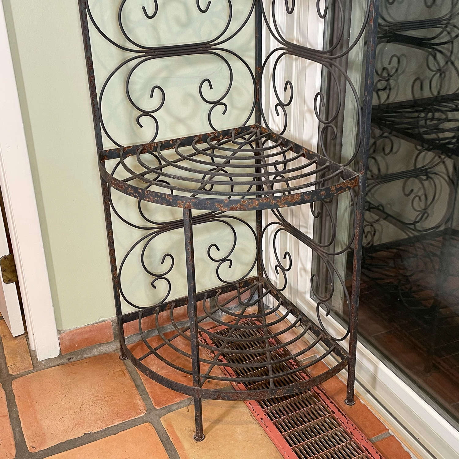 ANTIQUE WROUGHT IRON CORNER RACK