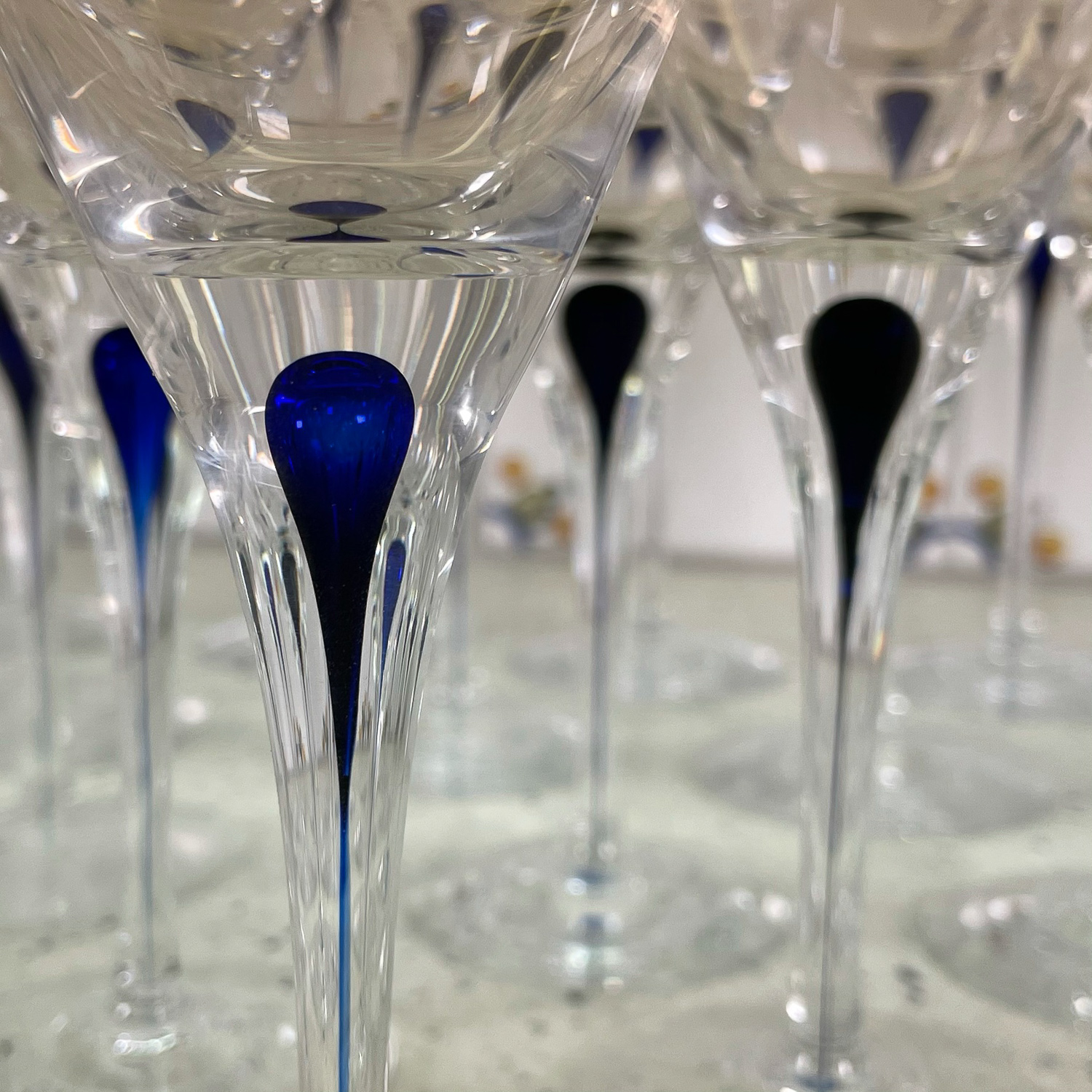 ORREFORS BLUE BLOWN GLASS STEMWARE