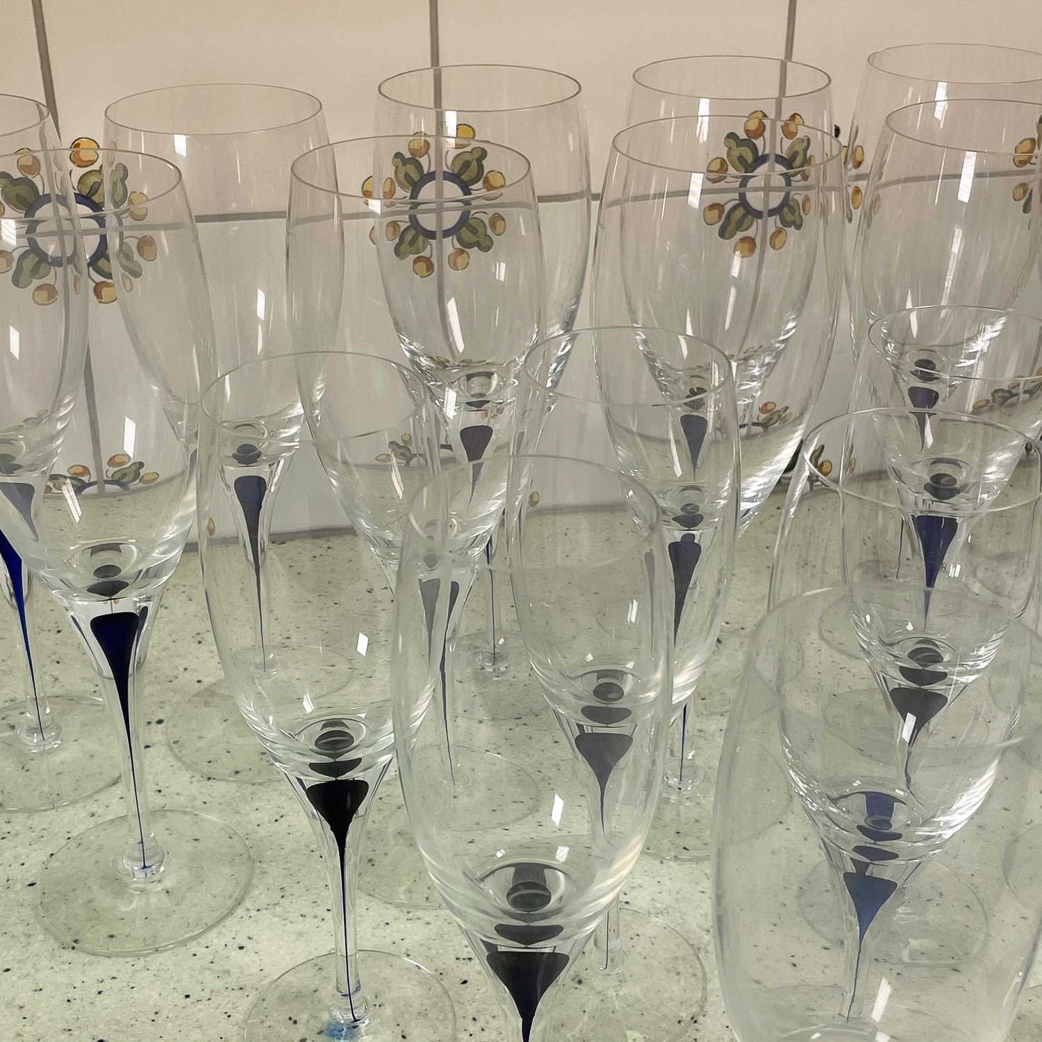 ORREFORS BLUE BLOWN GLASS STEMWARE