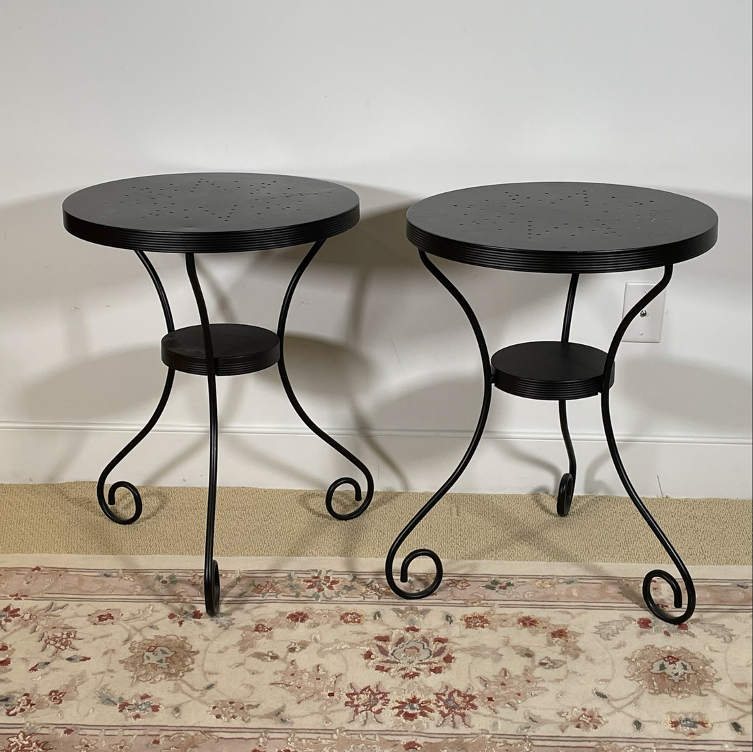 PAIR BLACK METAL CAFE TABLES