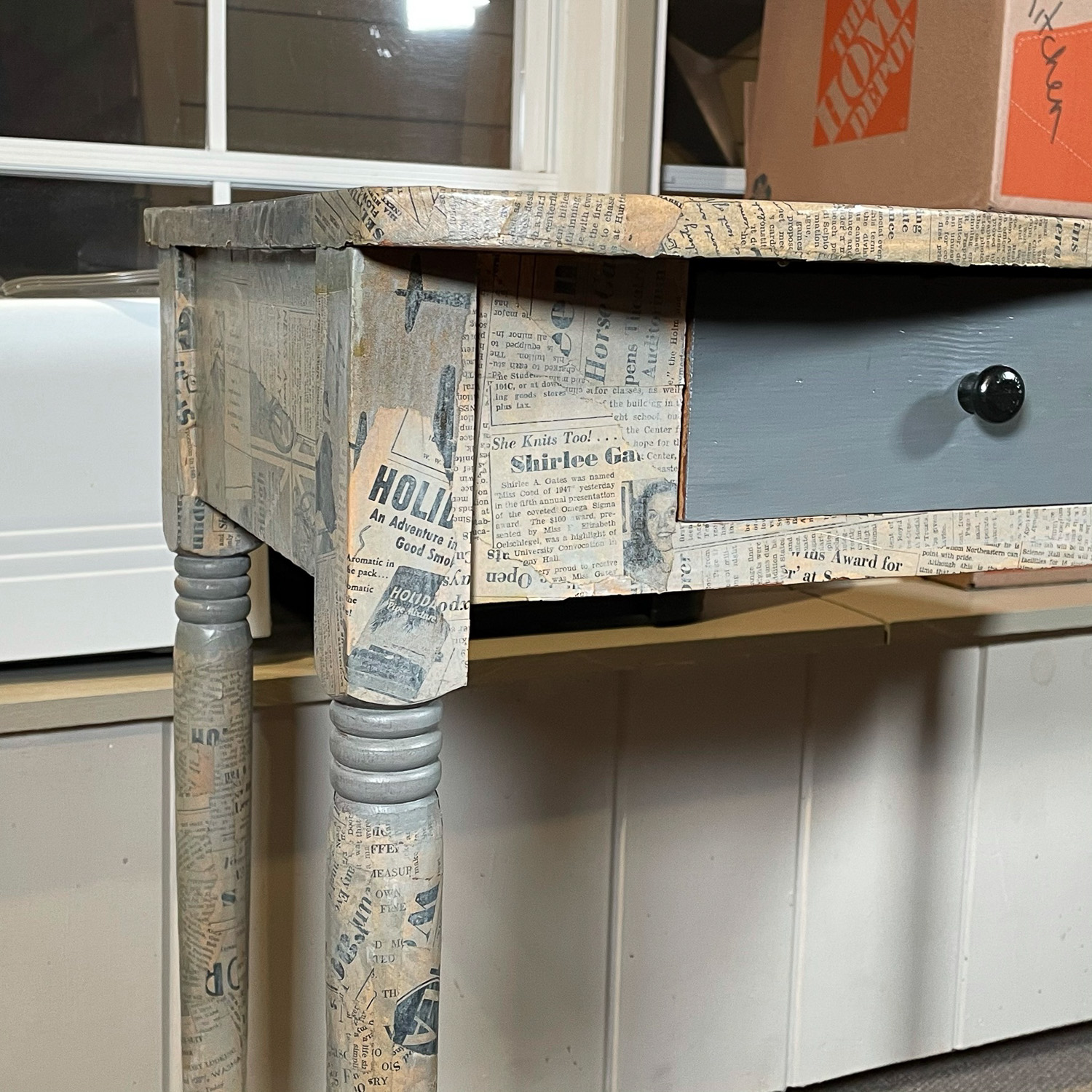 DECOUPAGE TWODRAWER SIDE TABLE