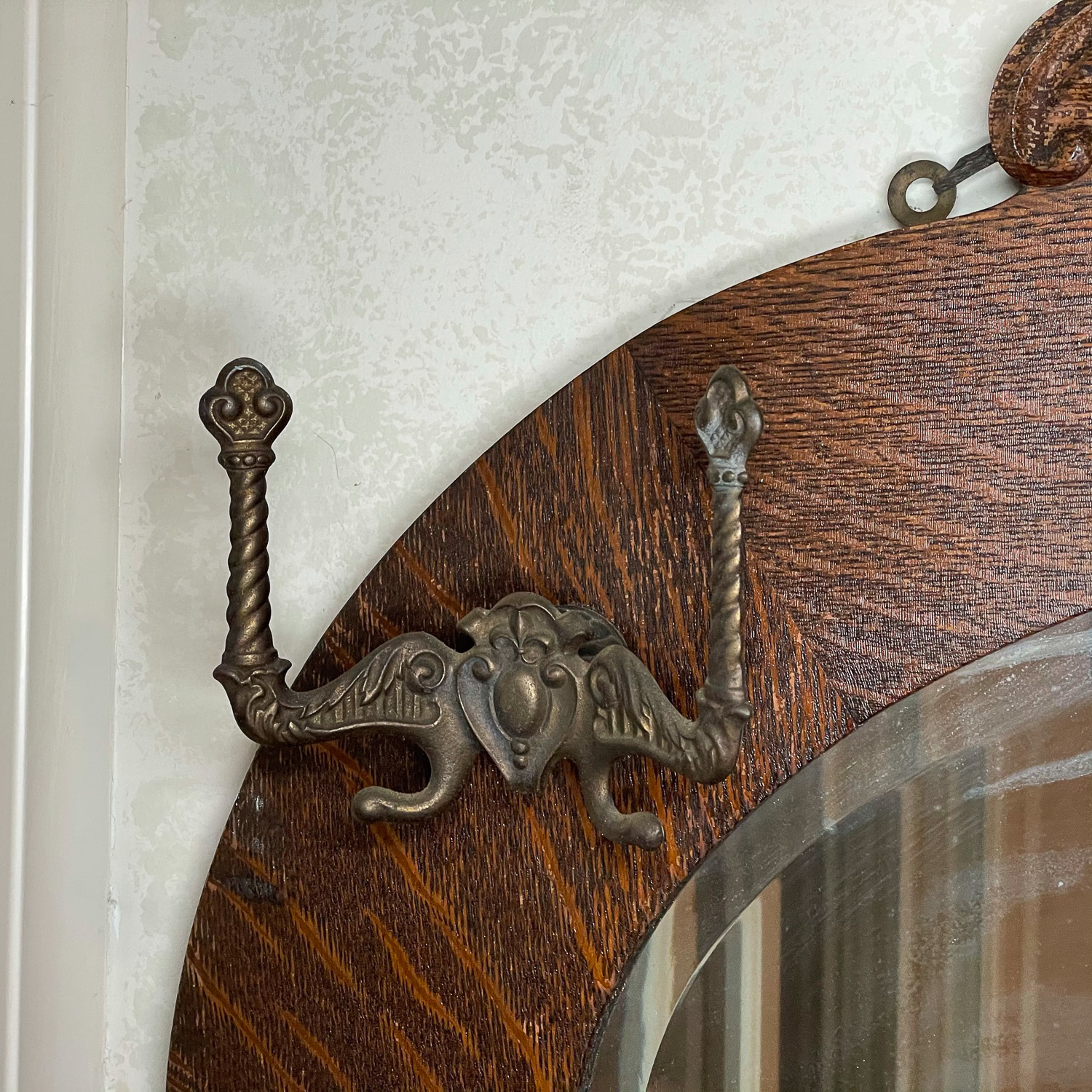 CARVED OAK HALL TREE MIRROR